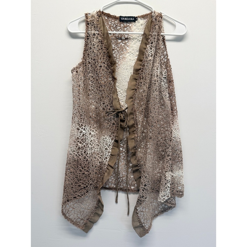 Vandana Crocheted‎ Open Front Lightweight Cardigan Vest Festival Boho Coquette